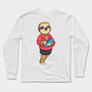 Sloth as Secretary with Notepad Long Sleeve T-Shirt